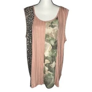 Haptics by Holly Harper Top Camo Leopard Print Color Block Tunic Tank Size 2X